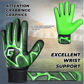 GLOVIX Kids Goalkeeper Gloves–Youth & Junior Football Goalie Gloves with Strong Grip,Breathable Mesh & Durable Palm–Boys Soccer Glove for Training (GREEN, Size 4 suitable for 6 to 9 Years old)