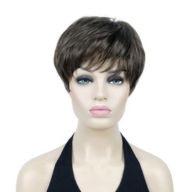 Lydell Short Straight Fluffy Full Synthetic Wigs with Bangs for Women Girls Light Chestnut Brown