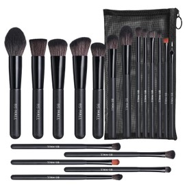 BS-MALL Juego de brochas de maquillaje de 18 piezas de maquillaje sintético de primera calidad, correctores, sombras de ojos, brochas de maquillaje con bolsa negra (negro)