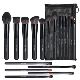 BS-MALL Juego de brochas de maquillaje de 18 piezas de maquillaje sintético de primera calidad, correctores, sombras de ojos, brochas de maquillaje con bolsa negra (negro)