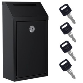 Pay Here Cash Box for Farm Stand, Cash Drop Box with Lock and Slot, Metal Money Drop Box with 4 Keys Wall Mount, Black