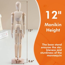 Falling in Art 12Inch Drawing Mannequin, Wooden Human Model for Art Creation, Natural