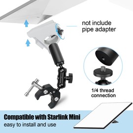 Starlink Mini Mount, RV Ladder Pole Mount Clamp Bracket, Adjustable Starlink Mini Accessories Mounting Kit for RV Ladder, Roof Rack, Yacht, Camper etc