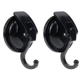PLCatis Suction Cup with Hooks, Pack of 2, Vacuum Suction Cup Hooks, Black Wall Hooks, No Drilling, Suction Cup Hooks, Extra Strong, Vacuum Waterproof Hooks for Bathroom, Kitchen, Maximum Load 5 kg