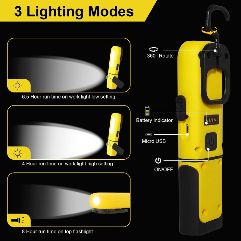 GT-Lite 2 Pack LED Rechargeable Work Light - 600 Lumen