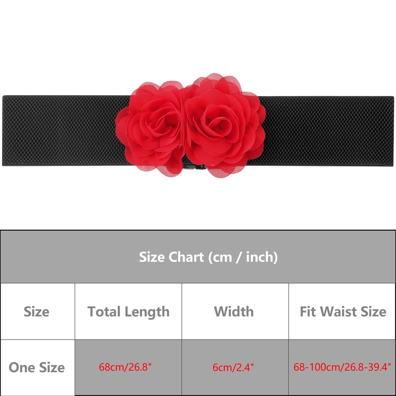 Elerevyo Women's Elastic Wide Waist Belt, Large Double-Flower Stretchy Corset