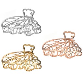 KOMUNJ Pack of 3 Metal Hair Clips, Large Butterfly Claw Clips, Metal Large Hair Clips, Large Hair Claw Clip for Women and Girls, Golden/Rose Gold/Silver