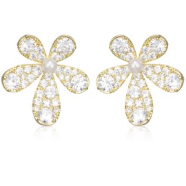 Mierfyni Gold Flower Earrings for Women Big Elegant Floral Statement Flower Stud Earrings, Gold Flower Pave Faux Diamond Studs