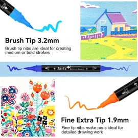 Arrtx Acrylic Pens Paint Markers 32 Colors, Dual Tip Acrylic Paint Markers with Brush Tip and Fine Tip, Art Supplies for Rock Painting, Wood, Ceramic, Fabric, Glass, DIY Crafts