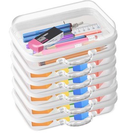 QAVABIN Clear Hard Zipper Pouch, Hard Shell Plastic Organizer Box with Handle, Bliss Zippered Blocks Storage Bins, Hard PVC Cosmetic Travel Bag for Kids Organizing, 8.27x5.12x2.36in, 6Pc