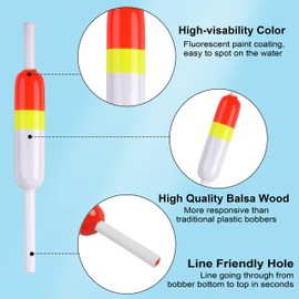 OROOTL Fishing Slip Bobbers Kit Balsa Wood Fishing Bobbers Floats with Bobber Stops Slip Float Rig Set for Crappie Panfish Trout Bass Walleye Fishing