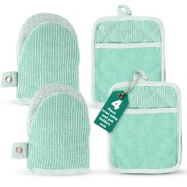 Casa Platino Heat Resistant Oven Mitts & Pot Holders, 4-Piece – Oven Mitt for Baking & BBQ, Potholders for Kitchens – Withstands Heat Up to 500°F, Soft, Durable & Non-Slip – Sage