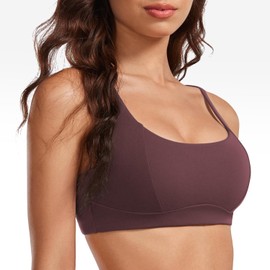 INGIA Women's Square Scoop Neck Sports Bra Thin Strap Padded Low Impact Yoga Bra Wireless Workout Crop Top Americano (Plumbrown) Medium