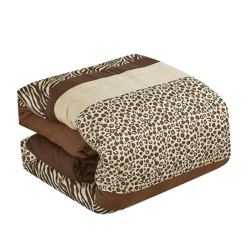 ESCA 6 Pieces Zebra Leopard Animal Printed Comforter Set Queen