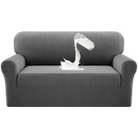 Princedeco Waterproof Couch Cover Slipcovers for Couches and Sofas,Stretch Jacquard Loveseat Couch Cover for 2 Seat Couch,Love Seat Sofa Covers Washable Protector for Kids, Pets (Loveseat, Grey)