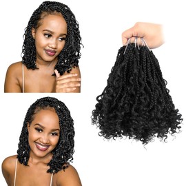 CISINPO 9 Packs Goddess Box Braids Crochet Hair 12 Inch Boho Box Braids Crochet Hair with Curly Ends Synthetic Crochet Hair For Women, 1B/Natural Black