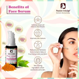 Passion Indulge Pinkmania AHA BHA Face Serum- Purifying & Oil Control Serum With Turmeric & Green Tea | Reduces blackheads & Improves Skin texture | All Skin Types -10ml