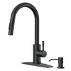 FORIOUS Black Kitchen Faucet with Soap Dispenser, High Arc Modern