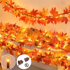 OCATO Fall Decor Fall Decorations for Home: Thanksgiving Decorations 10.8 FT Plug in Fall Garland with Lights 50 Orange Bulbs Connectable Lighted Fall Garland Thanksgiving Table Decor Indoor Outdoor