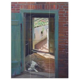 Tile Mural Landscape cat Door House by Harald Slott-Moller Kitchen Bathroom Shower Wall Backsplash Splashback 3x4 4.25" Ceramic, Glossy