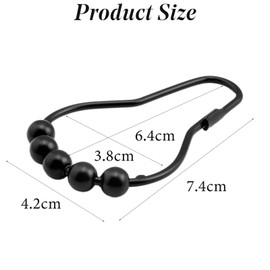 12 Pack Shower Curtain Hooks Rings, Stainless Steel Roller Balls, Rolling Hooks for Home Decoration, Black