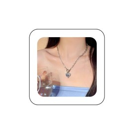 Cimenexe Bohemian Sapphire Heart Choker Necklace Silver Cz Heart Tennis Chain Necklace Heart Paperclip T Bar Necklace Crystal Tennis Stitching Necklace Jewelry for Women