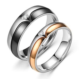 Uloveido Stainless Steel His and Hers Matching Black & Rose Gold Plated Wedding Bands Engagement Rings for Couples Y994 (Women, Size 5)