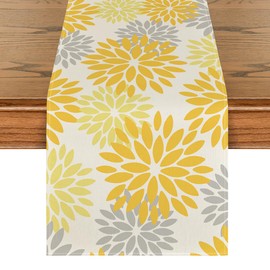 Artoid Mode Yellow Dahlia Floral Pinnata Summer Table Runner, Seasonal Spring Holiday Kitchen Dining Table Decoration for Home Party Decor 13x90 Inch