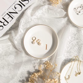 COLLECTIVE HOME - Wood Jewelry Tray, Decorative Monogram Trinket Dish for Rings Earrings Necklaces Bracelet Watch Keys, Birthday Mother's Day Christmas Gift for Women, 4.75" (l)