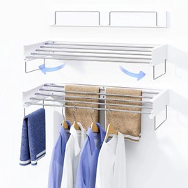 Wall Mounted Laundry Rack, Collapsible Clothes & Towel Drying Rack for Indoor & Outdoor, 40' W x 16.5 L Ft, 60 lb Capacity, White