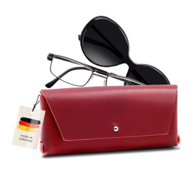 THEWO Brillenetui "Gert" aus Leder für Lesebrille, große Sonnenbrille, Gleitsichtbrille, Hardcase Etui Leder für Damen & Herren, Brillenaufbewahrung (rot)