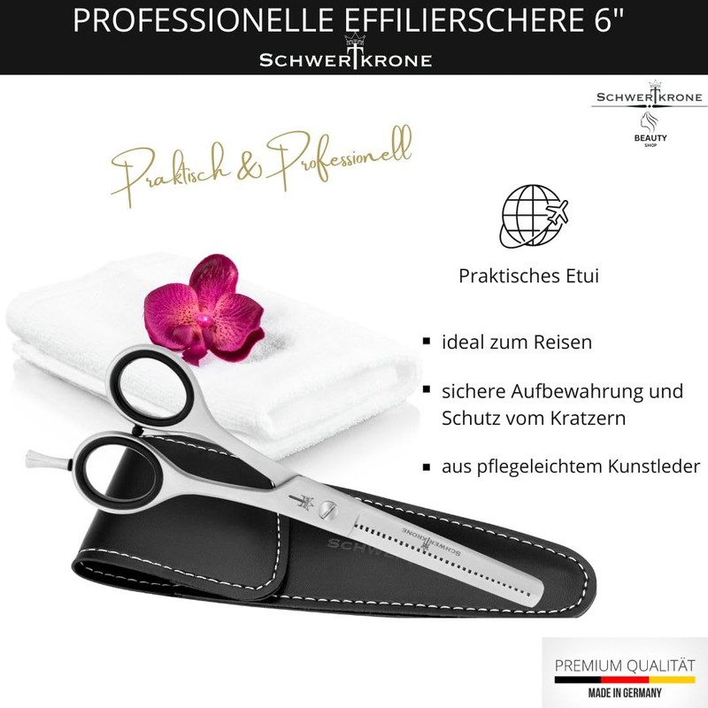 Schwertkrone Effilierschere - Modellierschere Haarschneideschere Haarschere Friseurschere aus Edelstahl Made