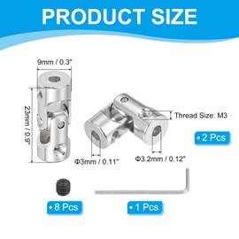 PATIKIL Universal Rotating Steering Shaft Shaft 3mm to 3.2mm Inner Diameter, 2pcs U Pivot Shaft Coupling U Joints Clutch Connector Accessories with M3 Robot