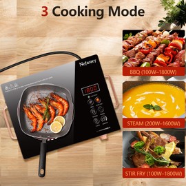 Single Burner Electric Cooktop 110V, Nefaracy Portable Electrical Stove 1800W Electric Burner Portable with Handle Touch Control & Knob Control, Timer, Safety Lock(Plug in)