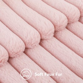 decorUhome Faux Fur Throw Pillow Covers 18x18 Set of 2, Decorative Soft Plush Striped Couch Pillow Covers with Velvet Back for Sofa, Bed, Living Room, Pink