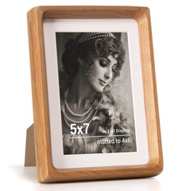 Fun Memories 5x7 Picture Frame, USA-Sourced Cherry Wood Photo Frame with HD Tempered Glass, Handcrafted Rounded Corner 5 x 7 Wooden Frame Matted to 4x6 Photos, 5x7 frame, Tabletop or Wall Display