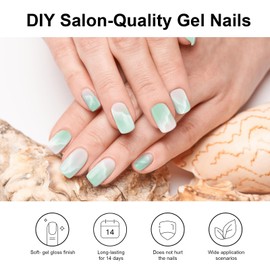 DUKASOU Semi Cured Gel Nail Strips, Green waves| 28 pcs Chinese Style Gel Nail Strips Work with Any UV Lamp, Salon Quality New chinese nail stickers, Include Prep Pads, Nail File&Wood Stick