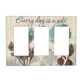 Vintage Farmhouse Teal Tulip Floral Flowers Triple Rocker Light Switch Plates Outlet Covers Retro Decorative 3 Gang Wall Plate Electrical Switchplate Faceplate for Bathroom Home Decor Accessories