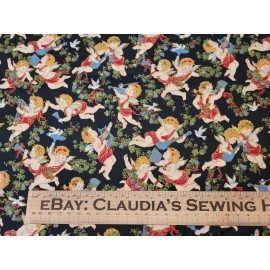 Concord Fabrics Christmas Cherubs BTY Sharon Kessler Concord Angels on Black