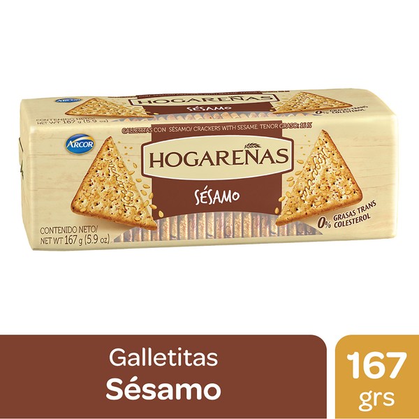 Arcor Hogareñas Sésamo Wholegrain Crackers with Sesame Seeds, 167 g / 5.89 oz (pack of 3)