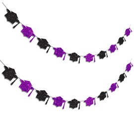 Vofrise Purple Graduation Decorations Class of 2025 Graduation Banner Pre-strung Glitter Congrats Grad Cap Banner for Grad Party Decorations 2025