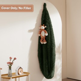Bean Bag Chair Cover (No Filler), Soft Faux Fur Washable Covers with Pocket, Adult Kid Stuffed Animal Bean Bag Chairs Organizer, Dark Green