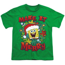 Popfunk Spongebob Make It Merry Christmas Kids T Shirt (Large) for Youth Toddler Boys and Girls,Kelly Green