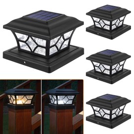 APONUO Solar Post Cap Lights,4x4 Post Solar Lights 2 Color Modes 1000mAh,6x6 Post Cap Solar Light Outdoor Waterproof Fence Deck Patio Decor for Post Caps 4x4 6x6 Wood,4x4 Vinyl,Black,4 Pack