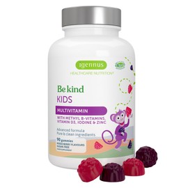 Methylierte Kinder Multivitamin Gummies, MTHFR Unterstützung mit B-Vitaminen, Clean Label, zuckerfrei, ab 4 Jahren, 90 Stück mit Beerengeschmack, vegan, ohne künstliche Süßstoffe & Aromen, von Igennus
