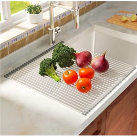 Sun Rise Roll Up Dish Drying Rack Over the Sink Heat Proof 17.3"x17.5" Large (Warm Gray)