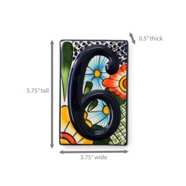 Handmade Ceramic Address Number House Numbers Ceramic Tile Mexican Talavera Pottery Wall Art Indoors Outdoor Decor Garden Decor Sign 3.75" x 5.75" (Number 6)