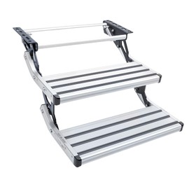 RVSNAIL RV Steps, 2-Step, Manual Retractable RV Steps, 400 LBS Load Capacity, Foldable Aluminum Alloy Camper Steps, Thickened Steel Plate Trailer Steps, Non-Slip Design, Ideal for RV, Trailer, Camper