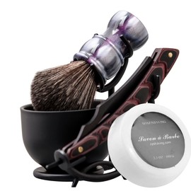 Grandslam Shaving Kit - Straight Razor, Leather Strop, Bowl & Stand, Shaving Brush, Soap - Gift for Men