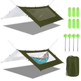 Zenicham Camping Tarp Waterproof- Hammock Tarp, Rain Tarp for Camping Barbecue, 10X10ft, UV UPF50+, PU5000 Waterproof Tarp for Camping, Easy Set Up Tarp Tent for Outdoor (Green, 10 * 10ft)